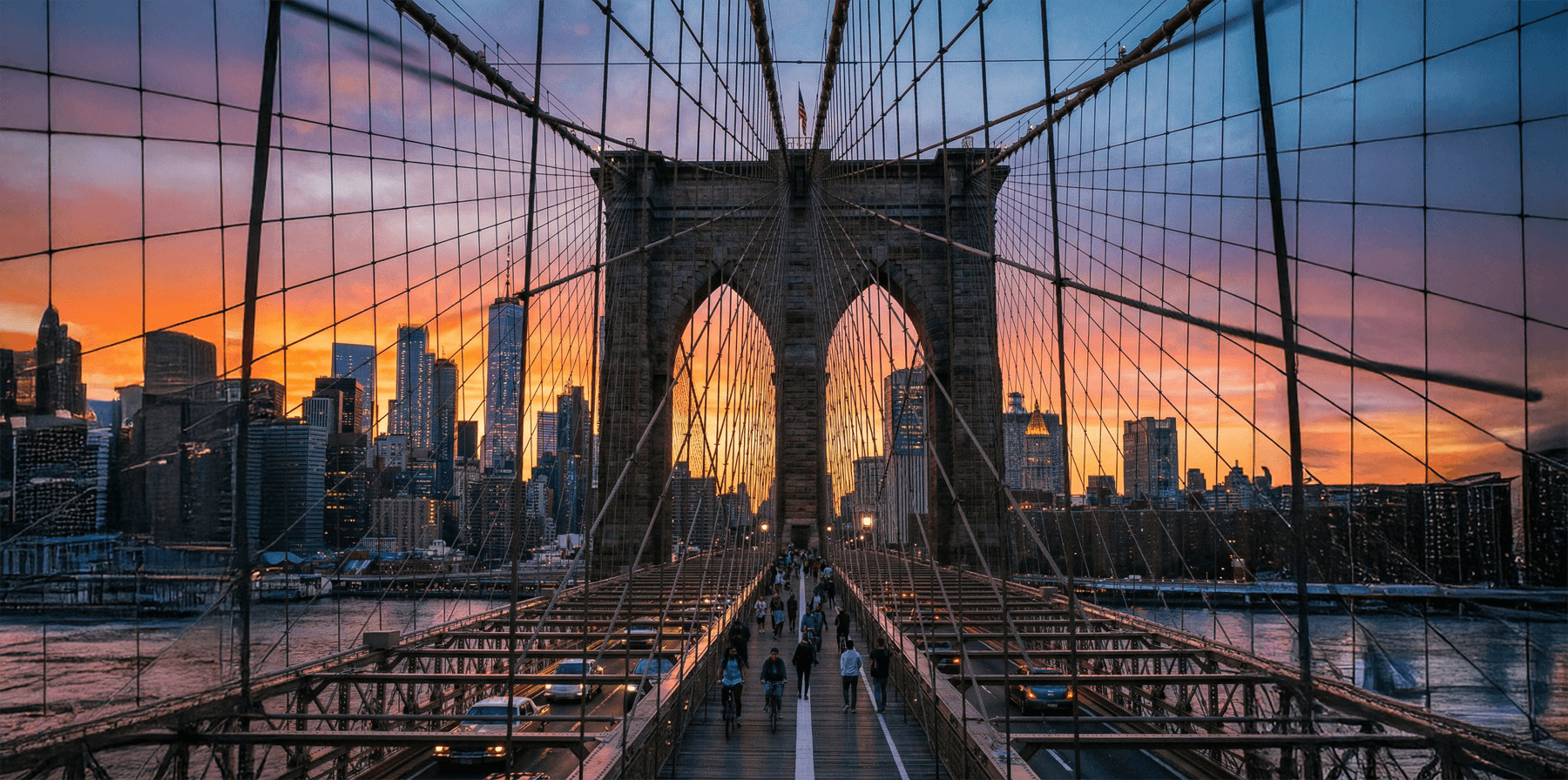Brooklyn Bridge, New York City at sunset